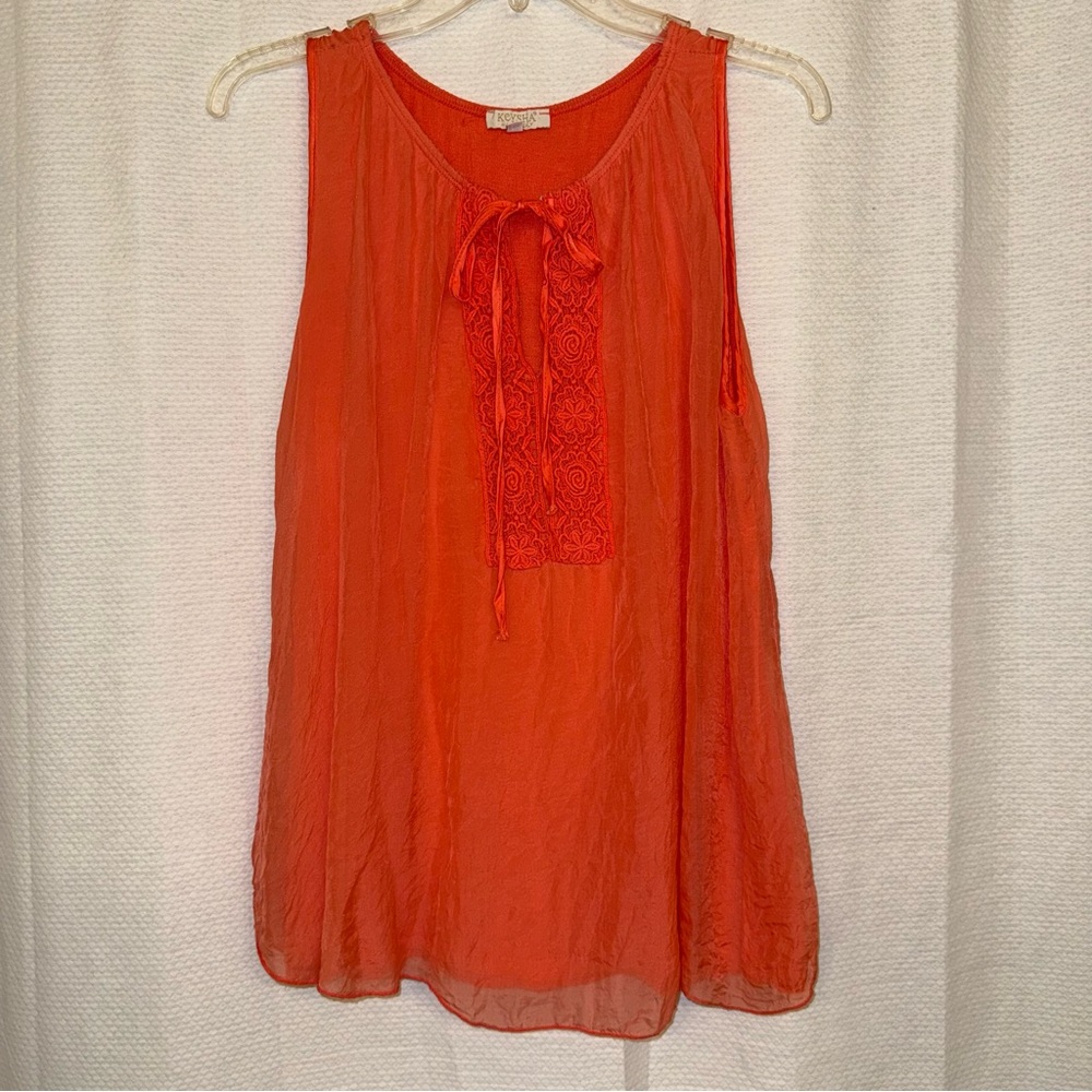 Keysha silk coral Sleeveless Blouse made in Italy spring time pop of color vacay